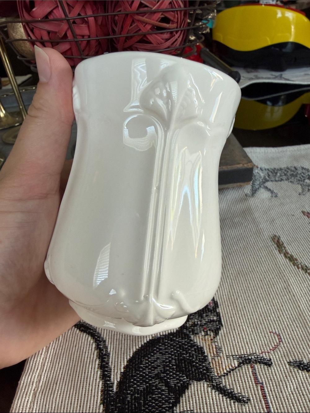 Vintage Small White/Vase Decor Piece with Embossing around sides